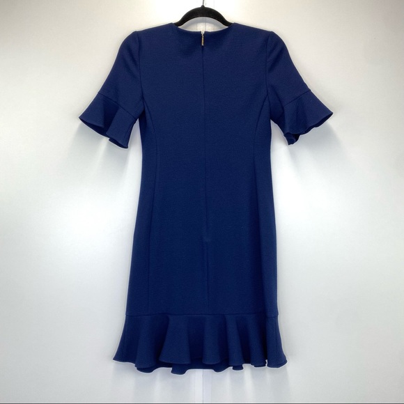 Karl Lagerfeld Blue Sheath Dress Ruffle Flounce Hem Paris Career Crepe Cocktail - Picture 2 of 8